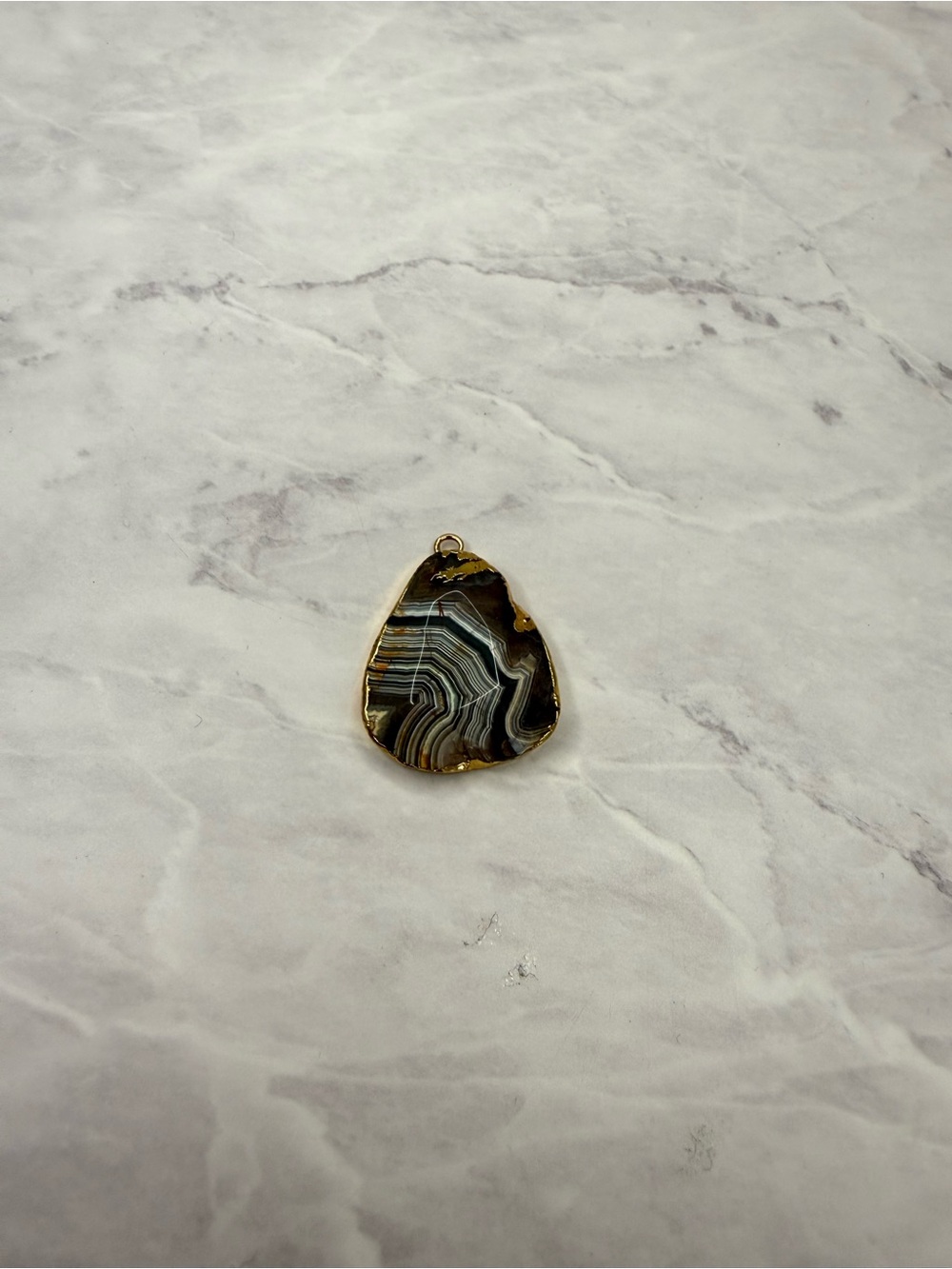 Gold-Trim Black and White Agate Pendant Necklace Charm